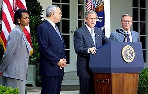 Description: http://upload.wikimedia.org/wikipedia/en/thumb/c/ce/RicePowellBushRumsfeld.jpg/300px-RicePowellBushRumsfeld.jpg